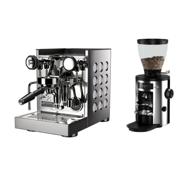 Rocket Espresso: Appartamento TCA chrom / weiss Set mit Mühle X54 und Zubehör