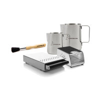 Rocket Espresso: Appartamento TCA chrom / weiss Set mit Mühle X54 und Zubehör