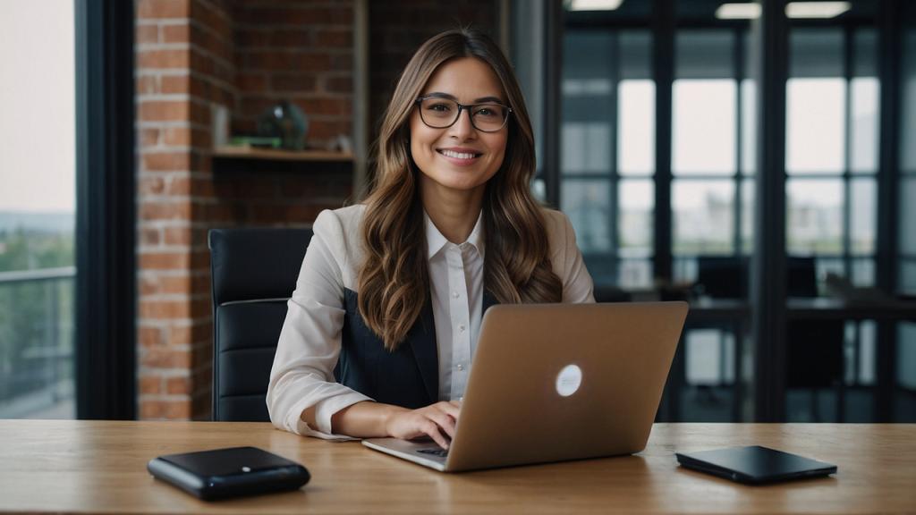 Frau mit Laptop am Schreibtisch